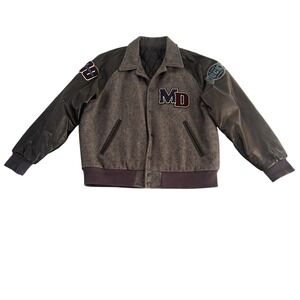 VTG Identity Inc Mighty Ducks Leather Wool Varsity Jacket Gray Made in USA Large